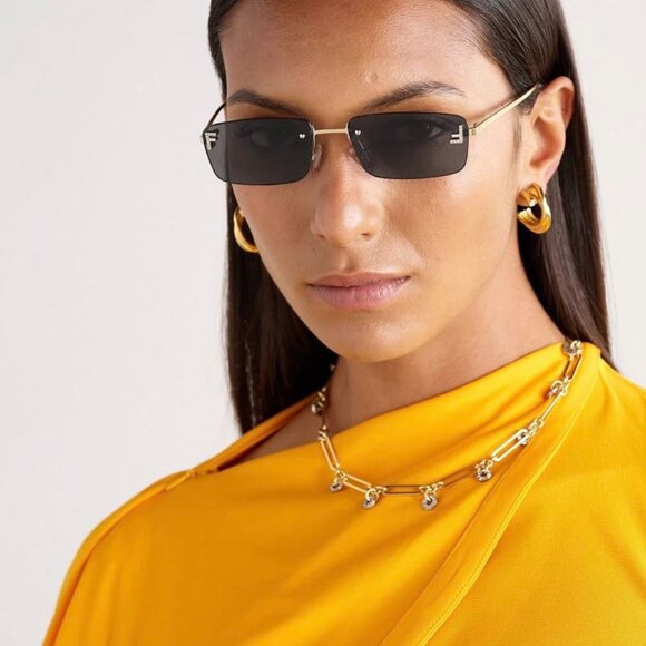 Fendi FE4172US 16X Rectangle Sunglasses - Shiny Palladium/Blue main image 9